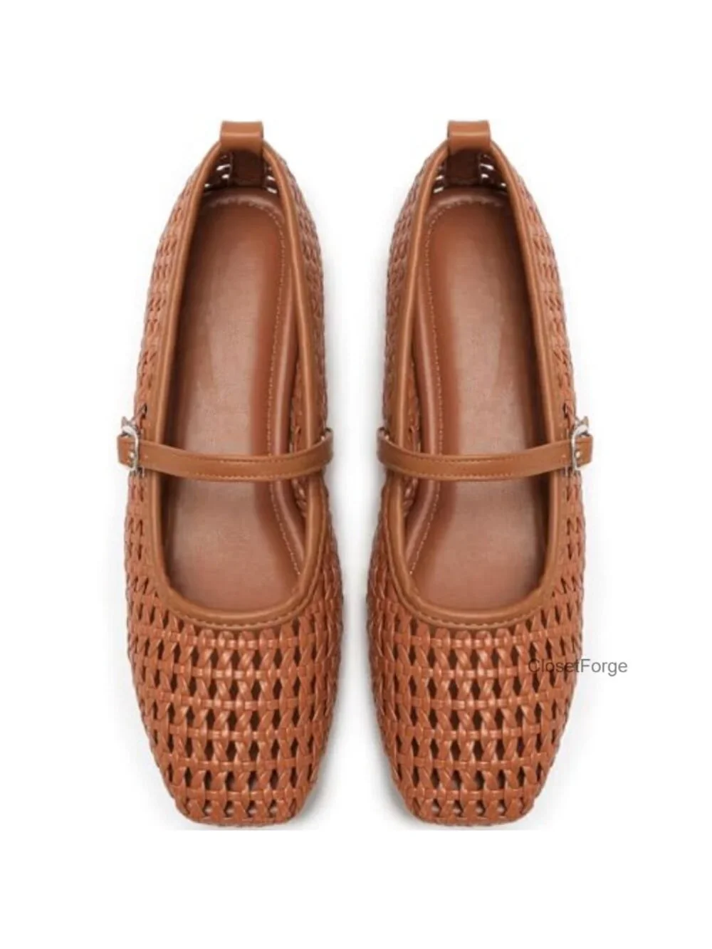 Women's Woven PU Leather Square Toe Mary Jane Flats for Work